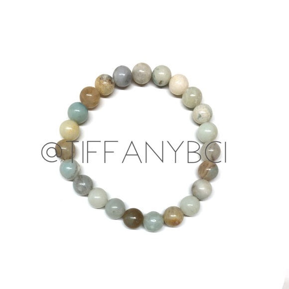 Bamboo Leaf Agate and Amazonite Genuine Stone Bracelet - Picture 12 of 15